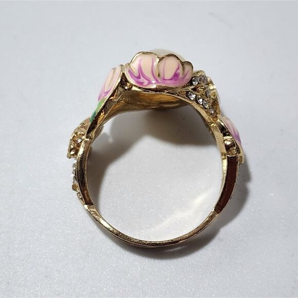🌻3 For $18 Faux Opal Pink Flower Ring 925 - Picture 3 of 6
